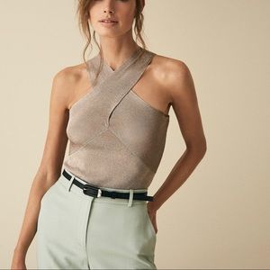 Reiss Imogen M Metallic Halter Top Cross Front